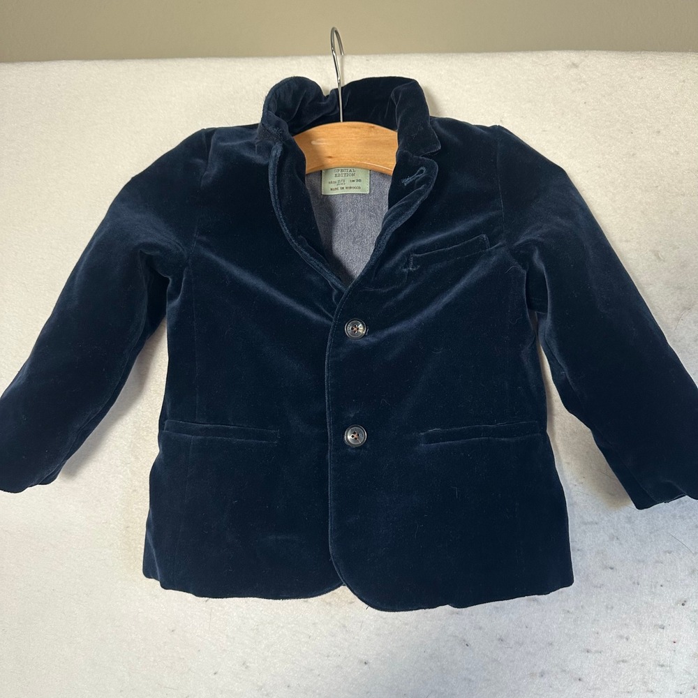 Zara Baby Special Edition Navy Blue Velvet Blazer Jacket Size 2/3 Years